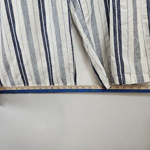 ANA Womens 2X White Blue Striped Linen Blend Wide Leg Crop Pants Belt Pull On - Picture 7 of 13